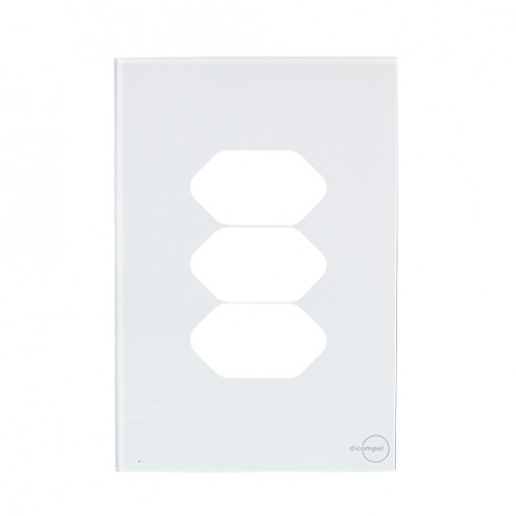 Placa P/ 3 Tomadas 4x2 - Dicompel Glass Branco